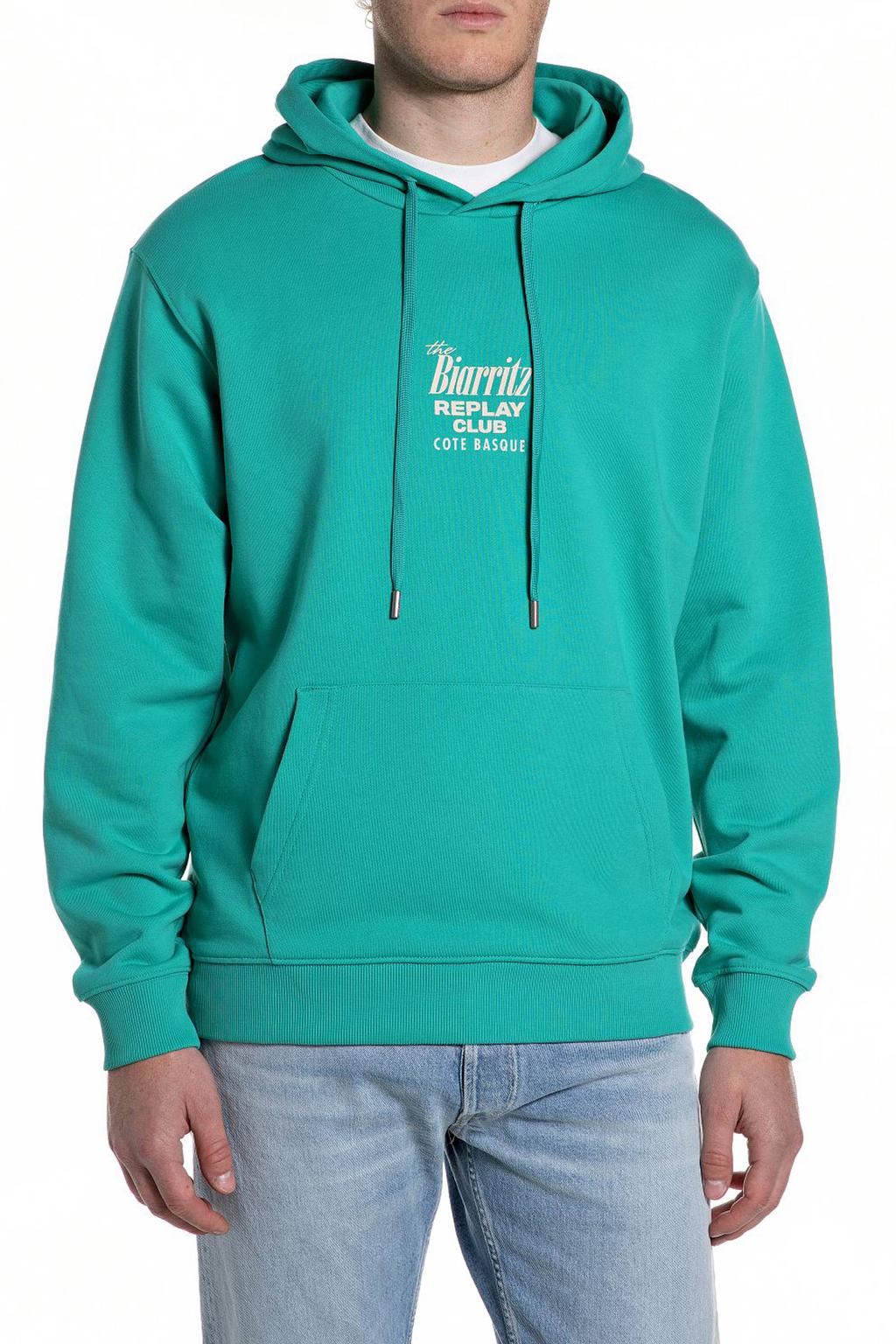 REPLAY hoodie met backprint turquoise