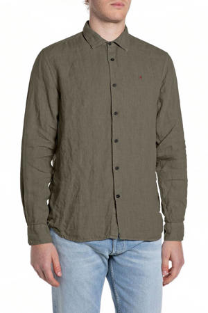 linnen regular casual overhemd groen