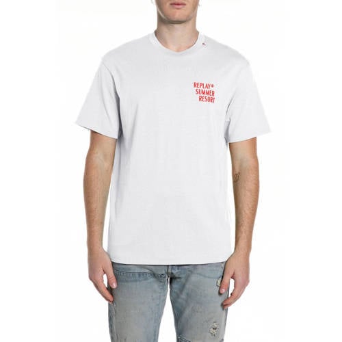 REPLAY regular T-shirt met backprint wit afbeelding