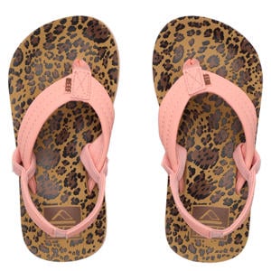 teenslippers met hielbandje panterprint/roze