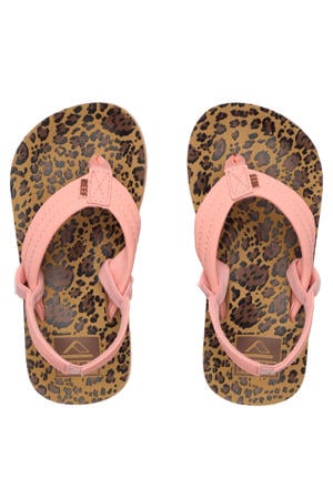 teenslippers met hielbandje panterprint/roze