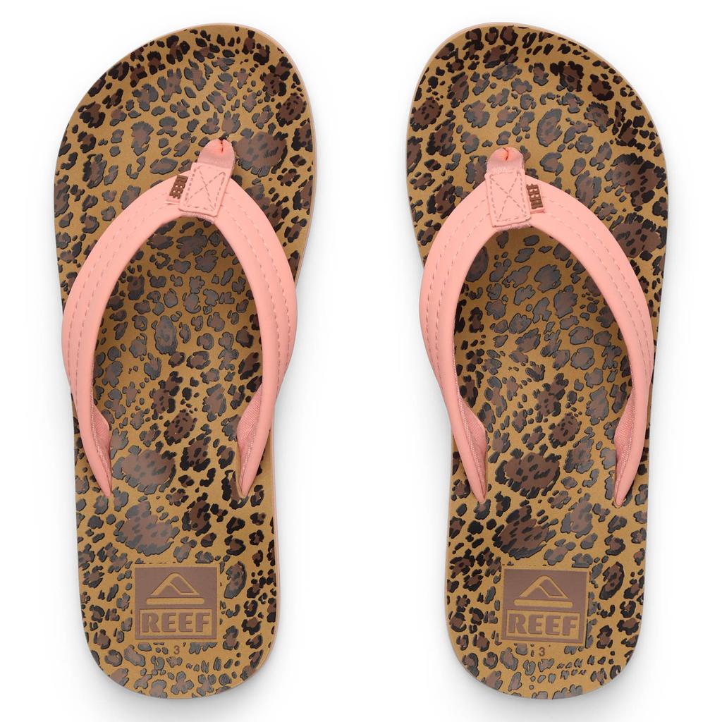 Roze meisjes Reef Kids Ahi slippers van 97% rubber plastic/3% textiel met panterprint