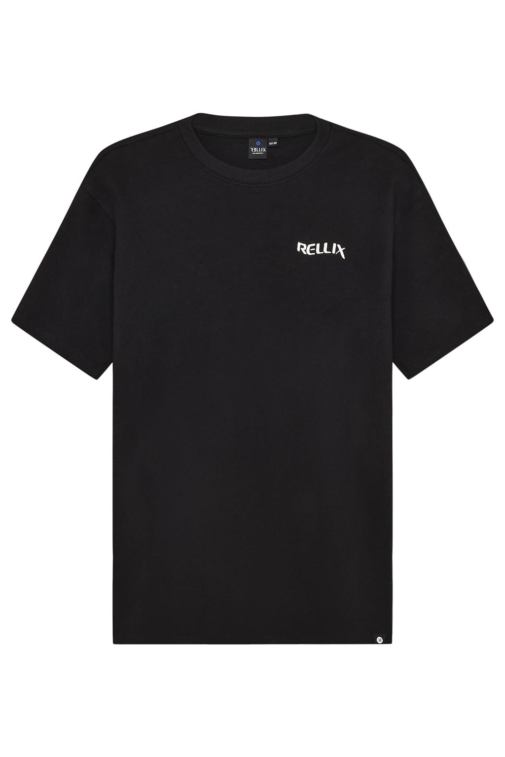 Zwarte jongens Rellix T-shirt van katoen met backprint, korte mouwen, ronde hals en textuur