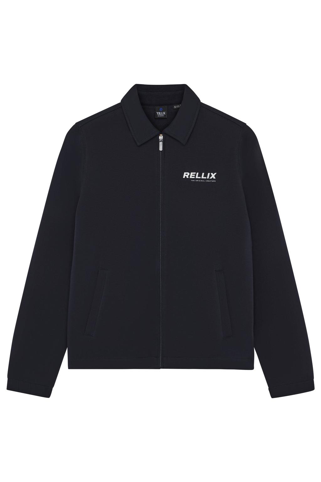 Donkerblauwe jongens Rellix sweatvest met effen, lange mouwen, klassieke kraag en ritssluiting