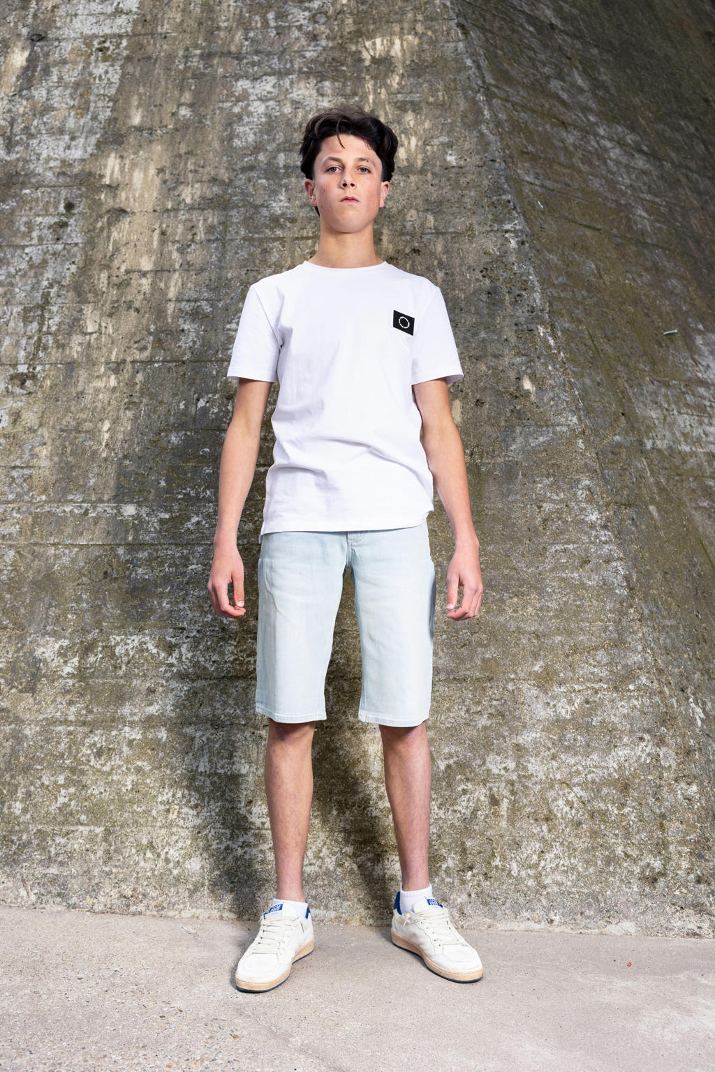 Light blue denim jongens Rellix straight regular waist short van denim met rits- en knoopsluiting en effen