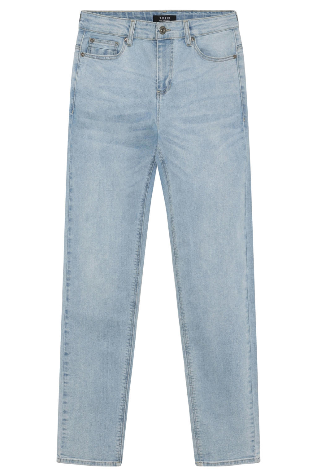 Light blue denim jongens Rellix straight leg jeans van stretchdenim met rits- en knoopsluiting en effen
