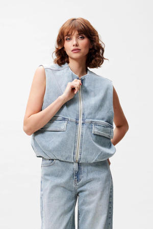 gestreepte gilet light blue denim