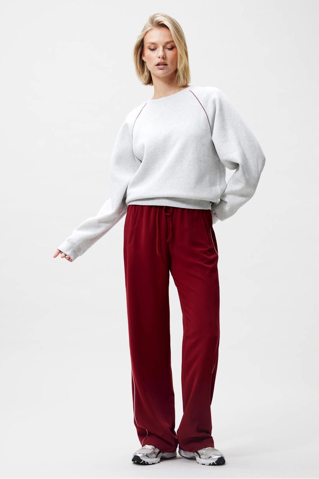 Grijs en rode dames Catwalk Junkie sweater van katoen met backprint, lange mouwen en ronde hals