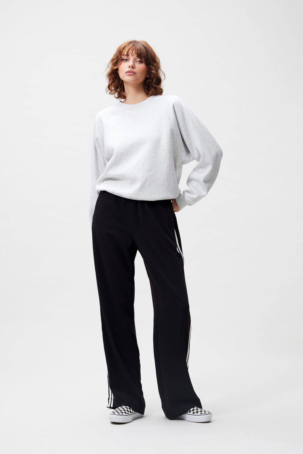 Lichtgrijze dames Catwalk Junkie sweater van katoen met backprint, lange mouwen en ronde hals