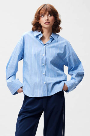 blouse met krijtstreep blauw