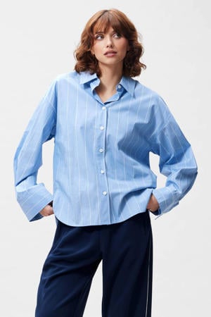 blouse met krijtstreep blauw