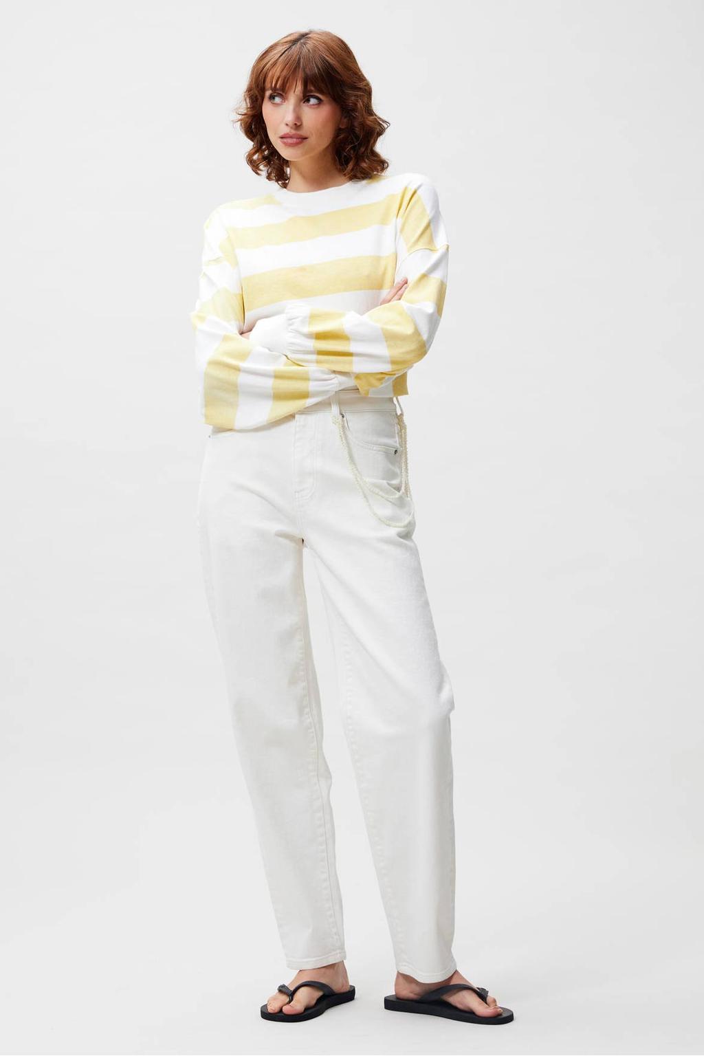 Witte dames Catwalk Junkie barrel jeans van denim met regular waist, rits- en knoopsluiting en effen