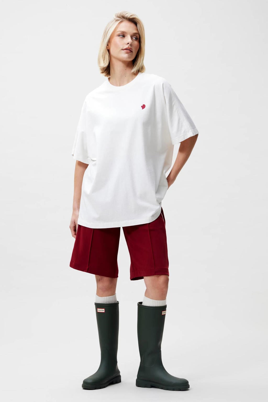 Ecru en rode dames Catwalk Junkie T-shirt van katoen met backprint, korte mouwen en ronde hals