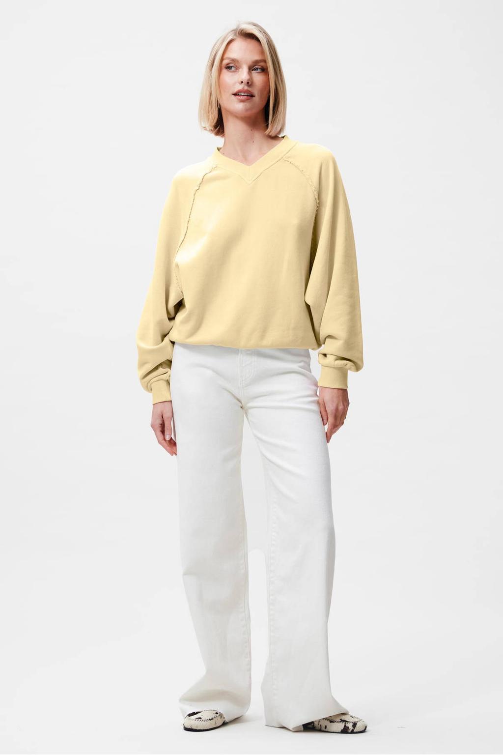 Lichtgele dames Catwalk Junkie sweater van katoen met effen, lange mouwen en V-hals