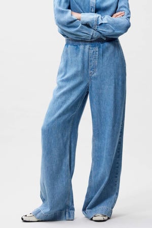 denim wide leg high waist broek