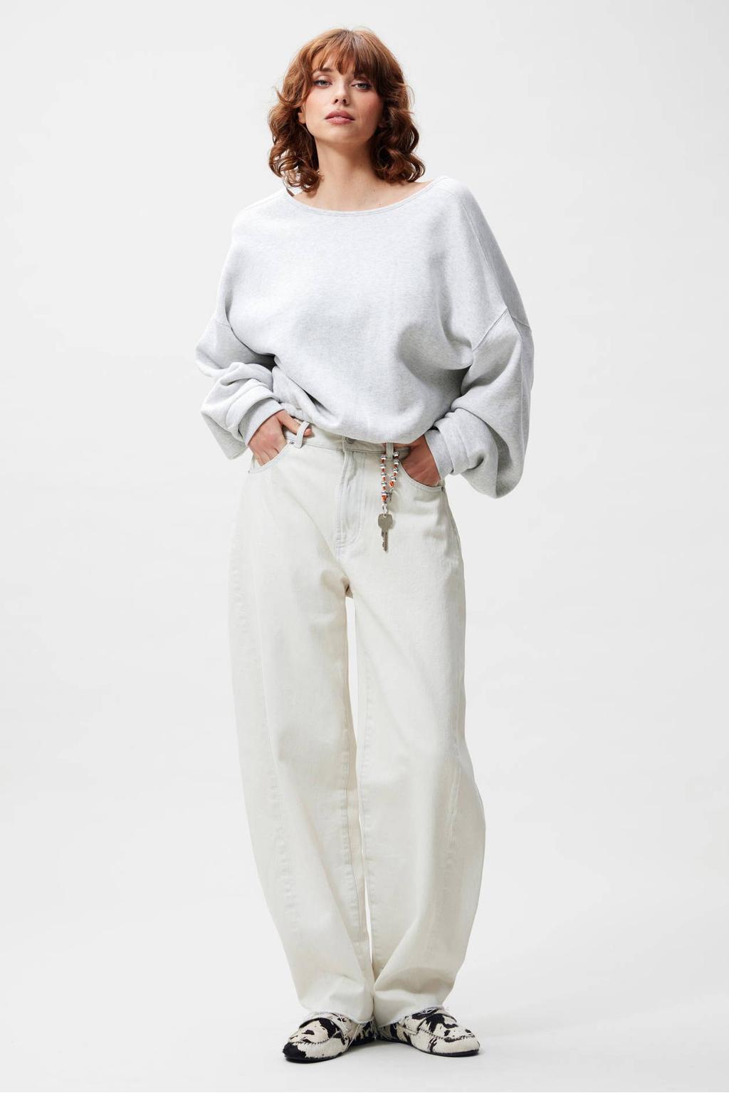 Grijze dames Catwalk Junkie sweater van katoen met effen, lange mouwen, ronde hals en open detail