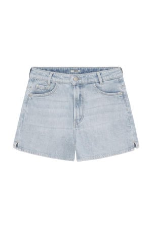 wide leg high waist short light blue denim