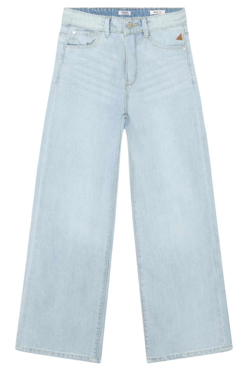 Light blue denim meisjes Indian Blue Jeans high waist wide leg jeans van katoen met rits- en knoopsluiting en effen