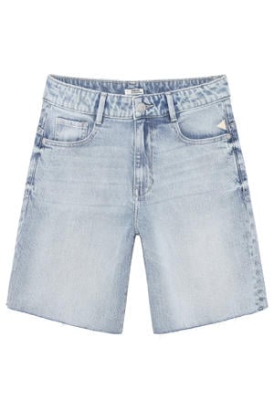 regular waist short light blue denim