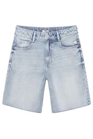 regular waist short light blue denim