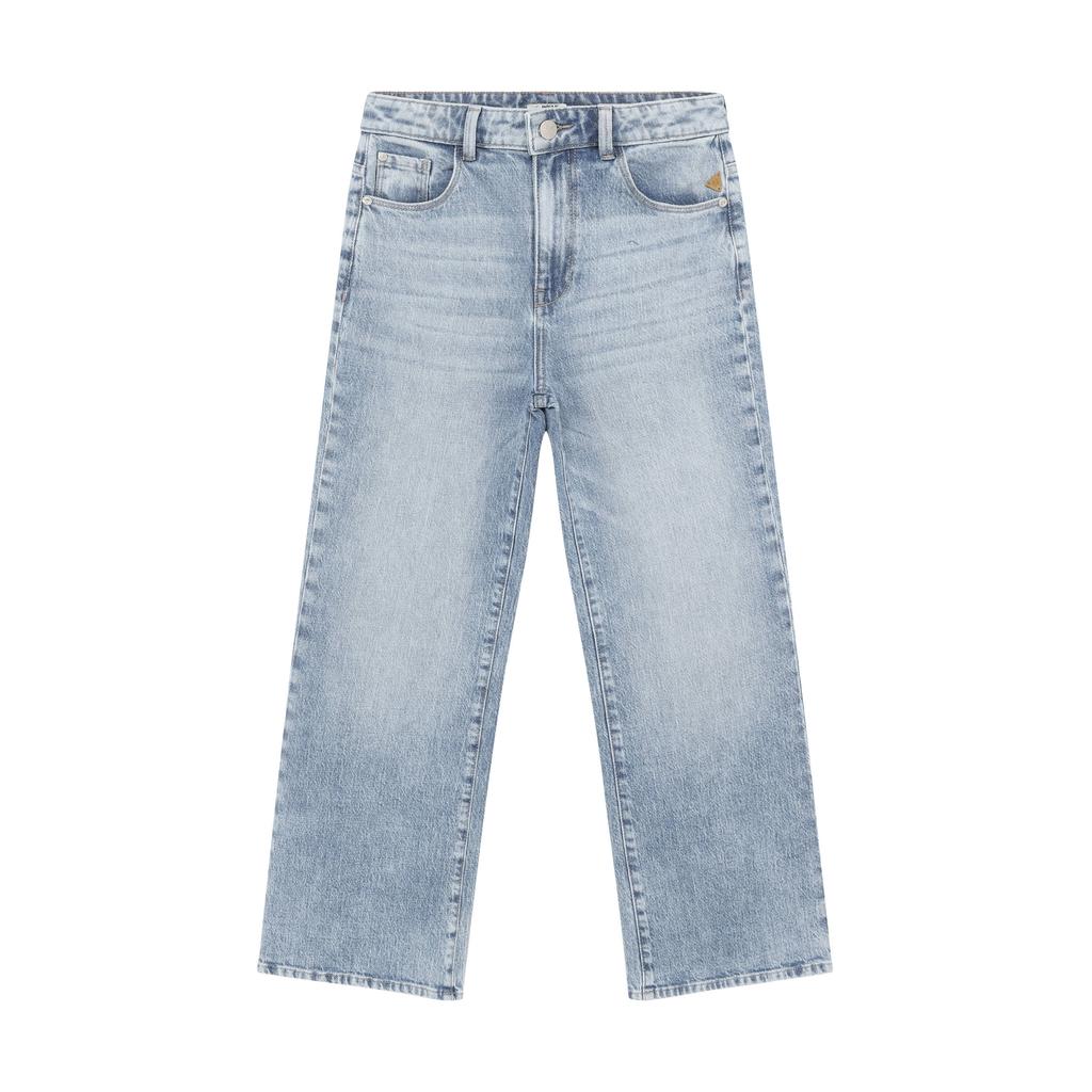Light blue denim meisjes Indian Blue Jeans high waist wide leg jeans van denim met rits- en knoopsluiting en effen