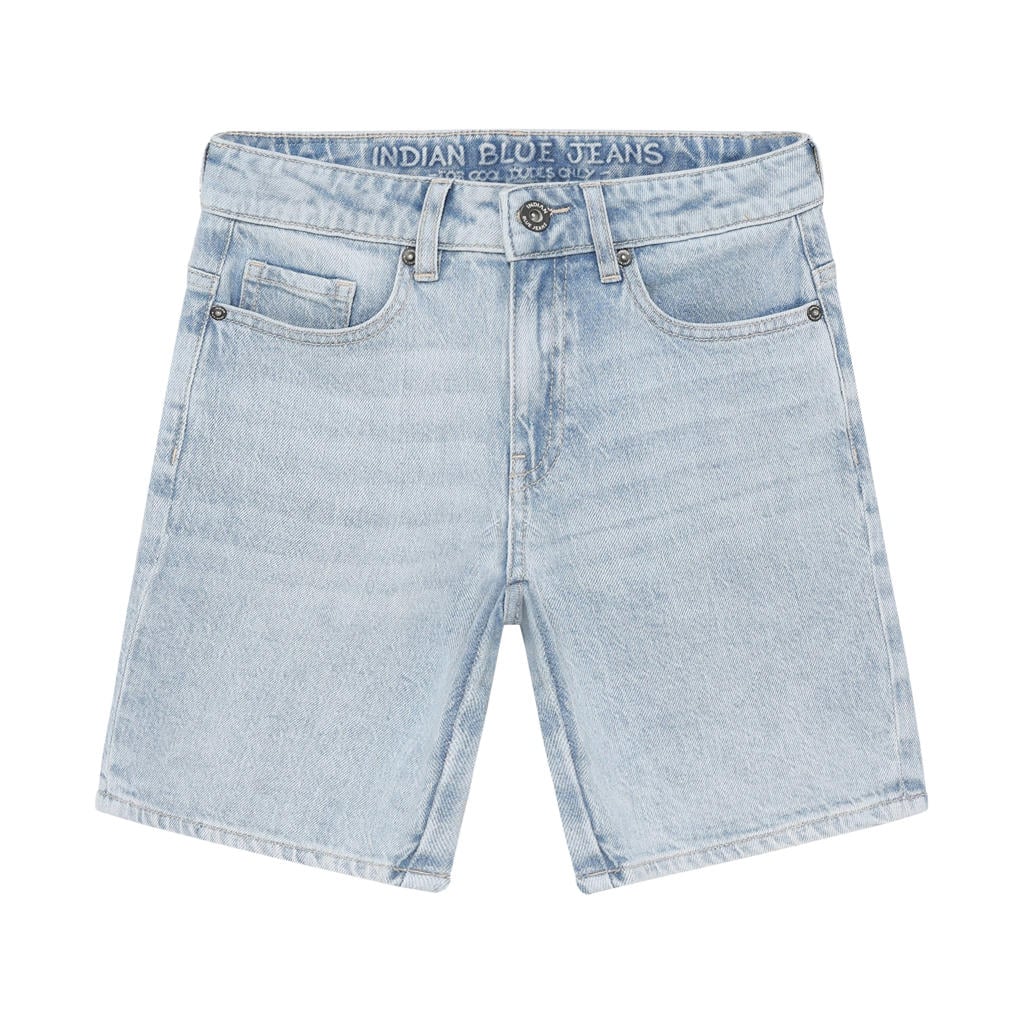 Light blue denim jongens Indian Blue Jeans loose short van denim met regular waist, rits- en knoopsluiting en effen