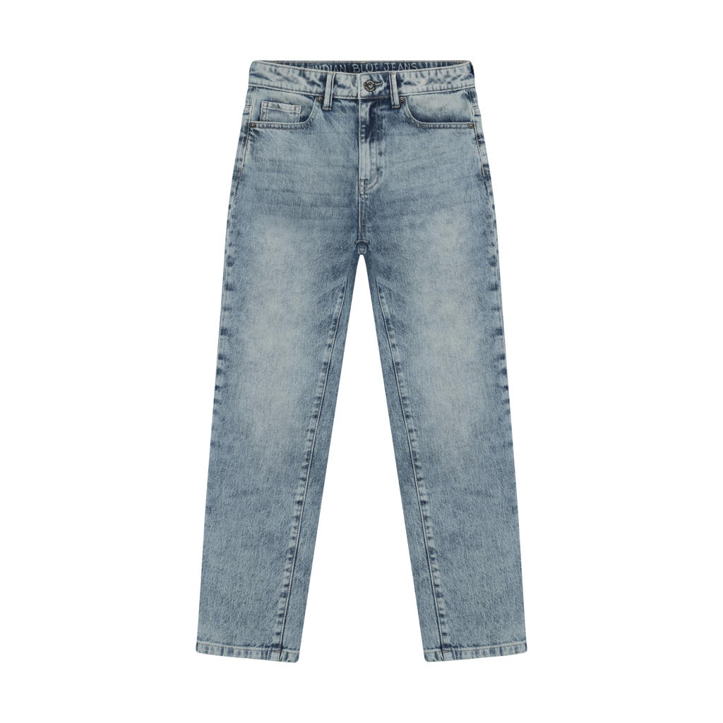 Medium blue denim jongens Indian Blue Jeans straight leg jeans van denim met baggy, rits- en knoopsluiting en effen