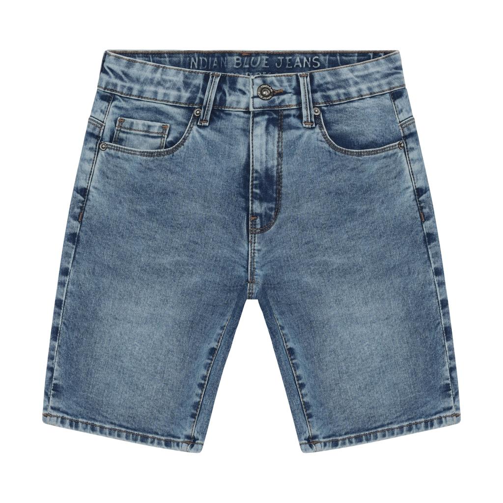 Medium blue denim jongens Indian Blue Jeans wide leg regular waist short van denim met rits- en knoopsluiting en effen