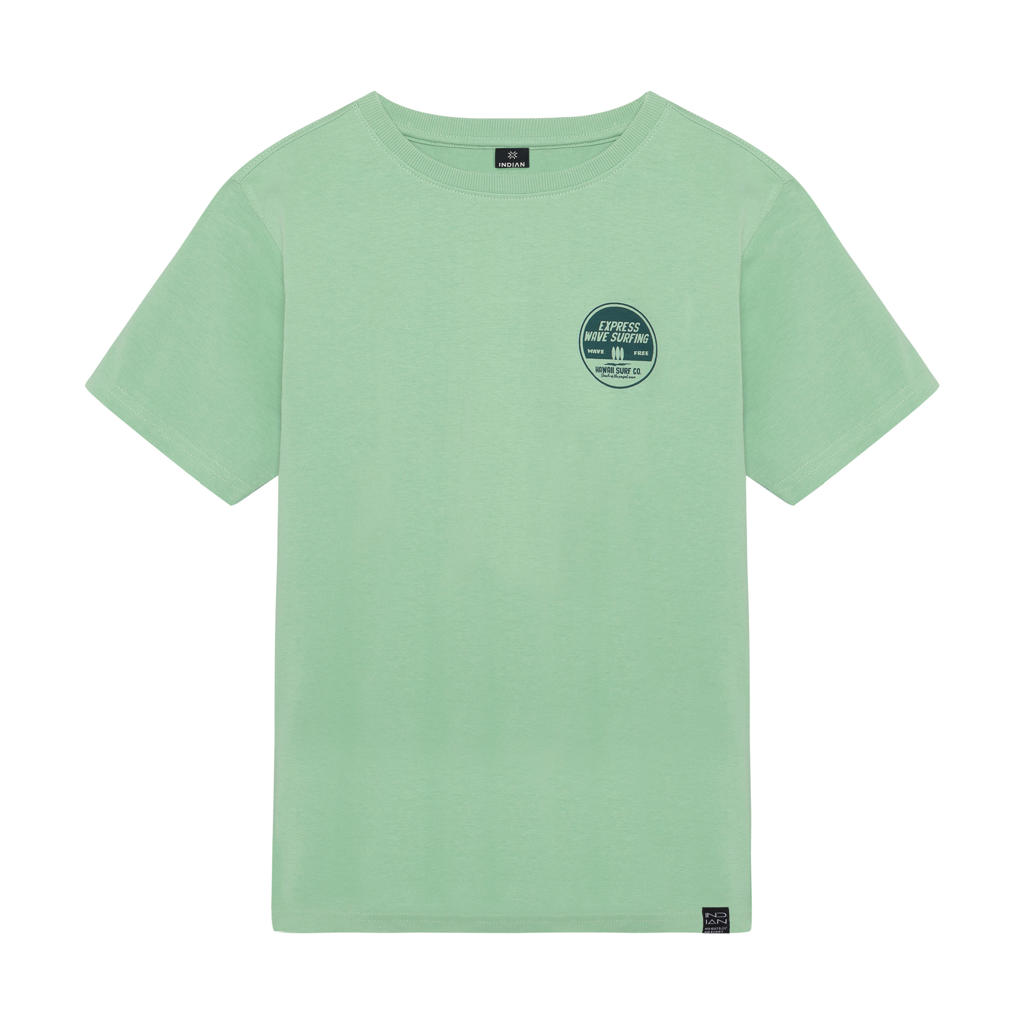 Groene jongens Indian Blue Jeans T-shirt van katoen met backprint, korte mouwen en ronde hals