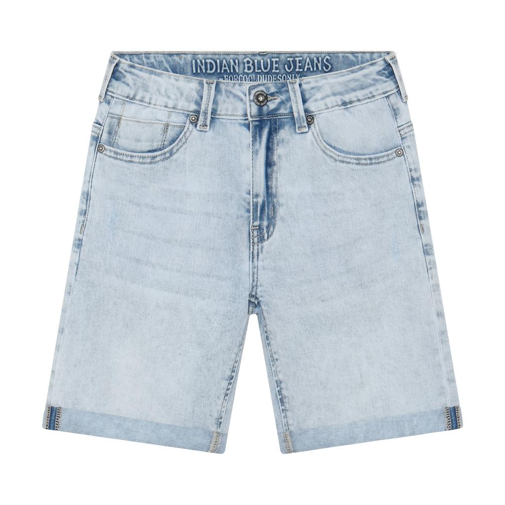 Light blue denim jongens Indian Blue Jeans regular waist short van denim met loose fit, rits- en knoopsluiting en effen