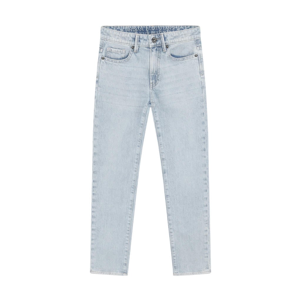 Light blue denim jongens Indian Blue Jeans straight leg jeans van denim met rits- en knoopsluiting en effen