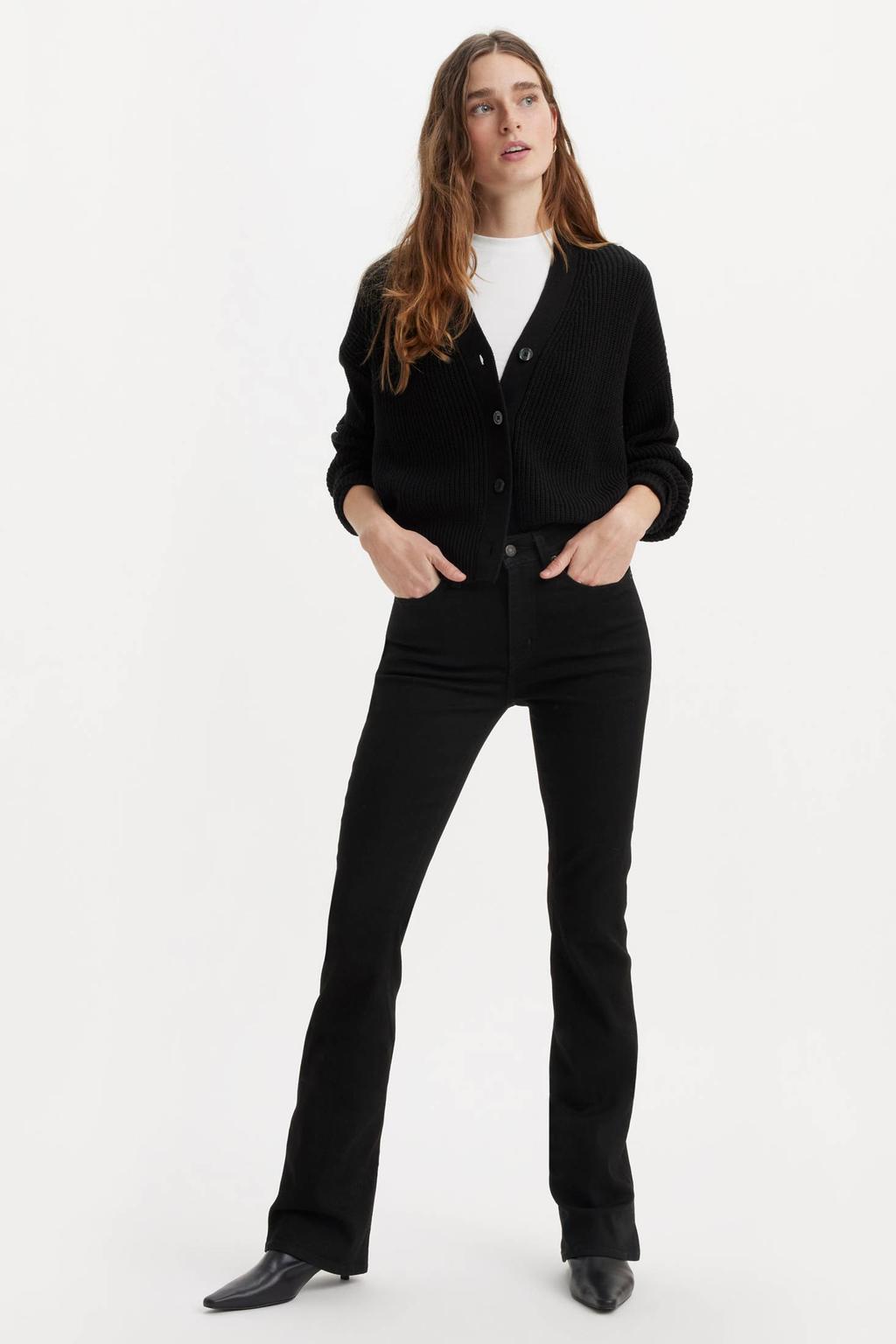 Black denim dames Levi's high waist bootcut jeans black van denim met rits- en knoopsluiting en effen