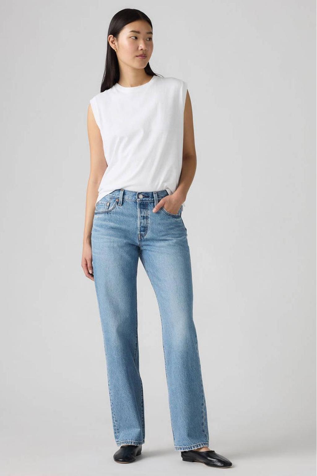 Medium blue denim dames Levi's ® '90s straight leg jeans van denim met knoopsluiting en effen
