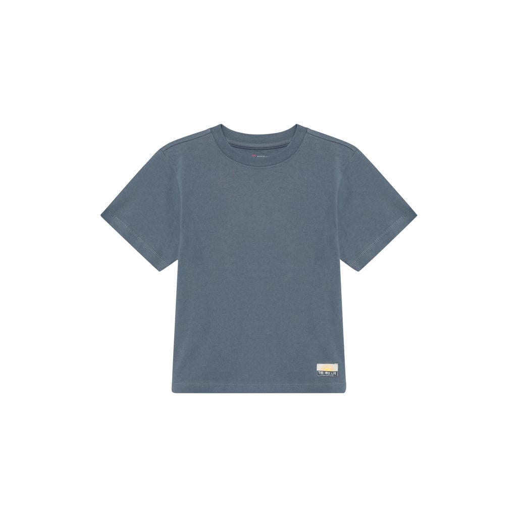 Donkerblauwe jongens Noppies kids T-shirt van katoen met backprint, korte mouwen en ronde hals