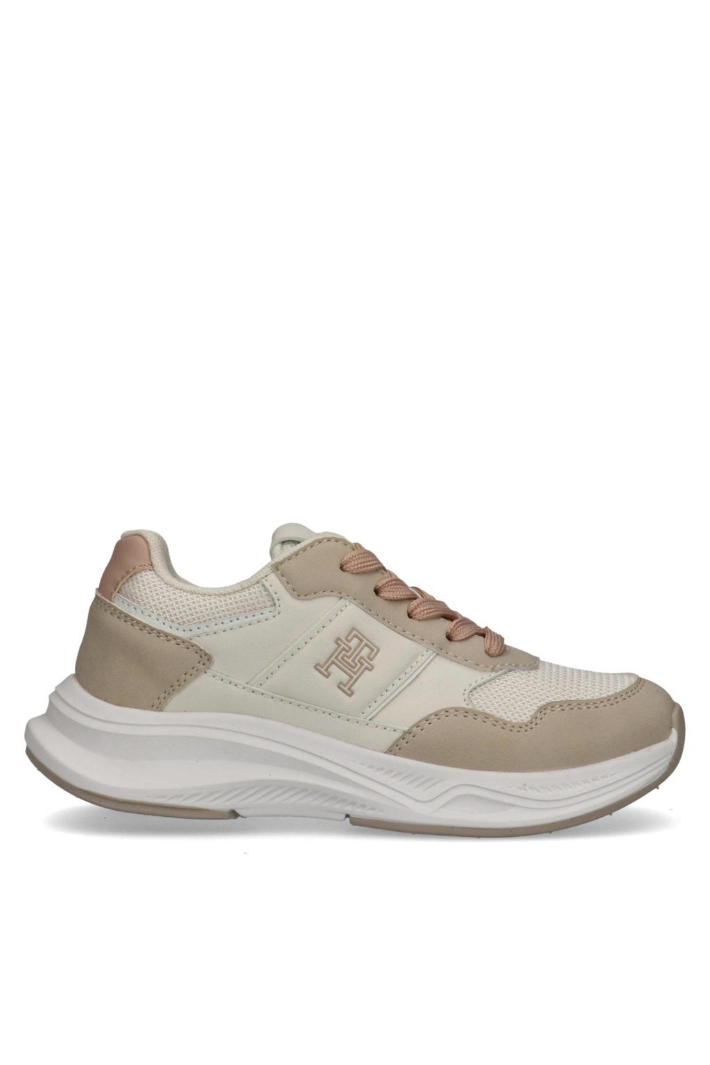 Ecru meisjes Tommy Hilfiger sneaker van rubber met veters