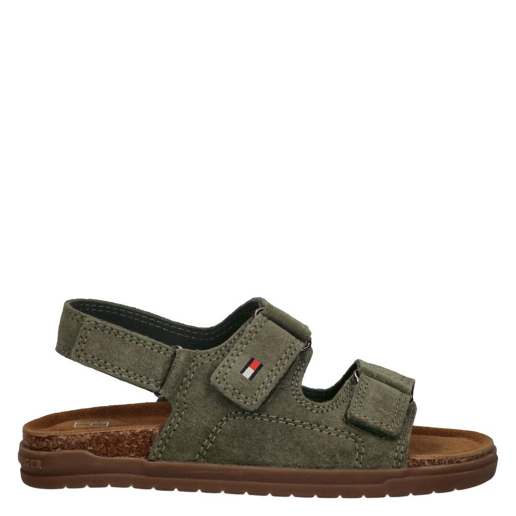 Kakikleurige jongens Tommy Hilfiger leren sandalen - met klittenband