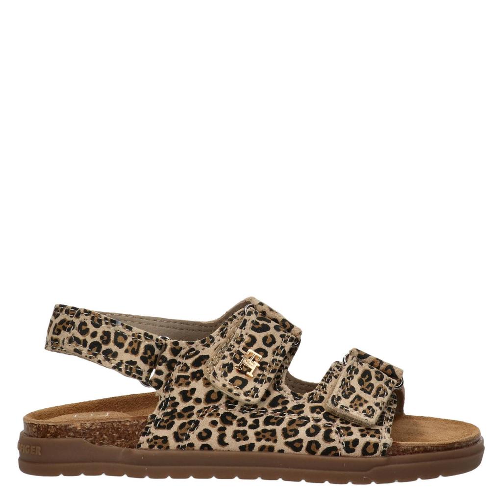 Beige meisjes Tommy Hilfiger sandalen van leer/imitatieleer met klittenband en panterprint