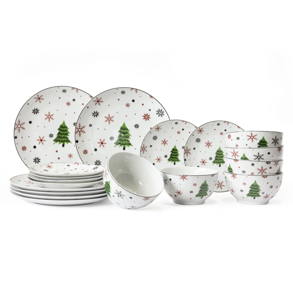 Cookinglife Serviesset - Kerstservies - Porselein - Rood 18-delig / 6 personen - 6 dinerborden, 6 ontbijtborden & 6 kommen
