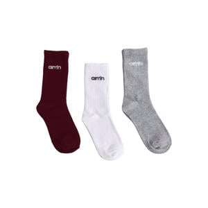 sokken - wit/grijs/donkerrood (set van 3)