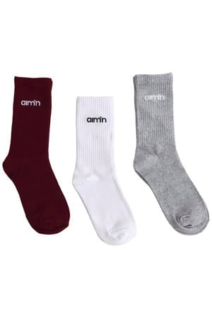 sokken - wit/grijs/donkerrood (set van 3)