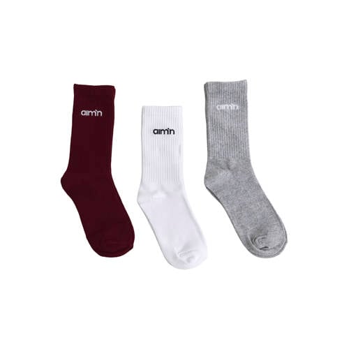 Aim'n sokken - set van 3 wit/grijs/donkerrood afbeelding