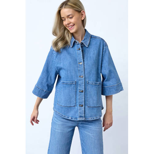 SisterS Point blouse medium blue denim afbeelding