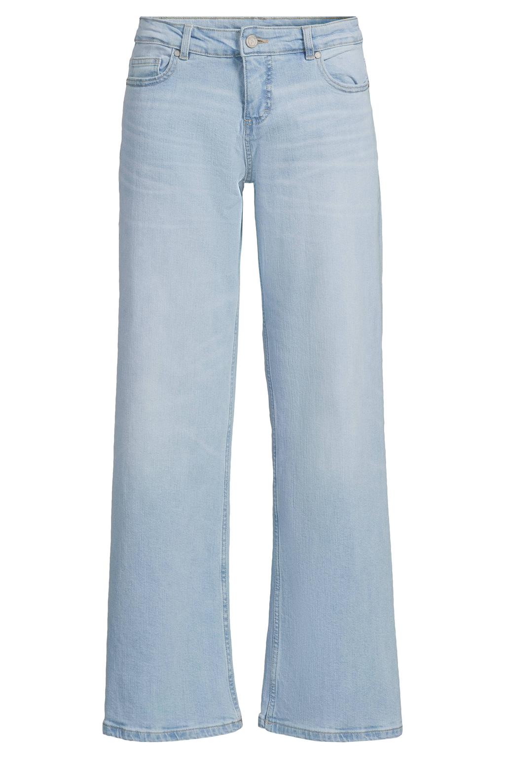 Light blue denim dames SisterS Point straight leg jeans van denim met rits- en knoopsluiting en effen