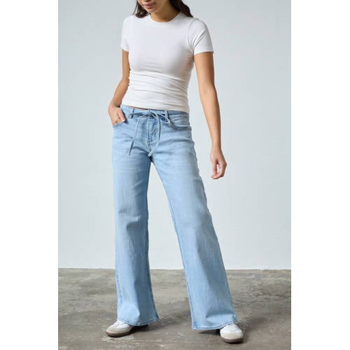 SisterS Point low waist wide leg jeans light blue denim afbeelding