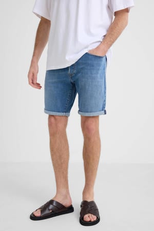 denim slim short blauw
