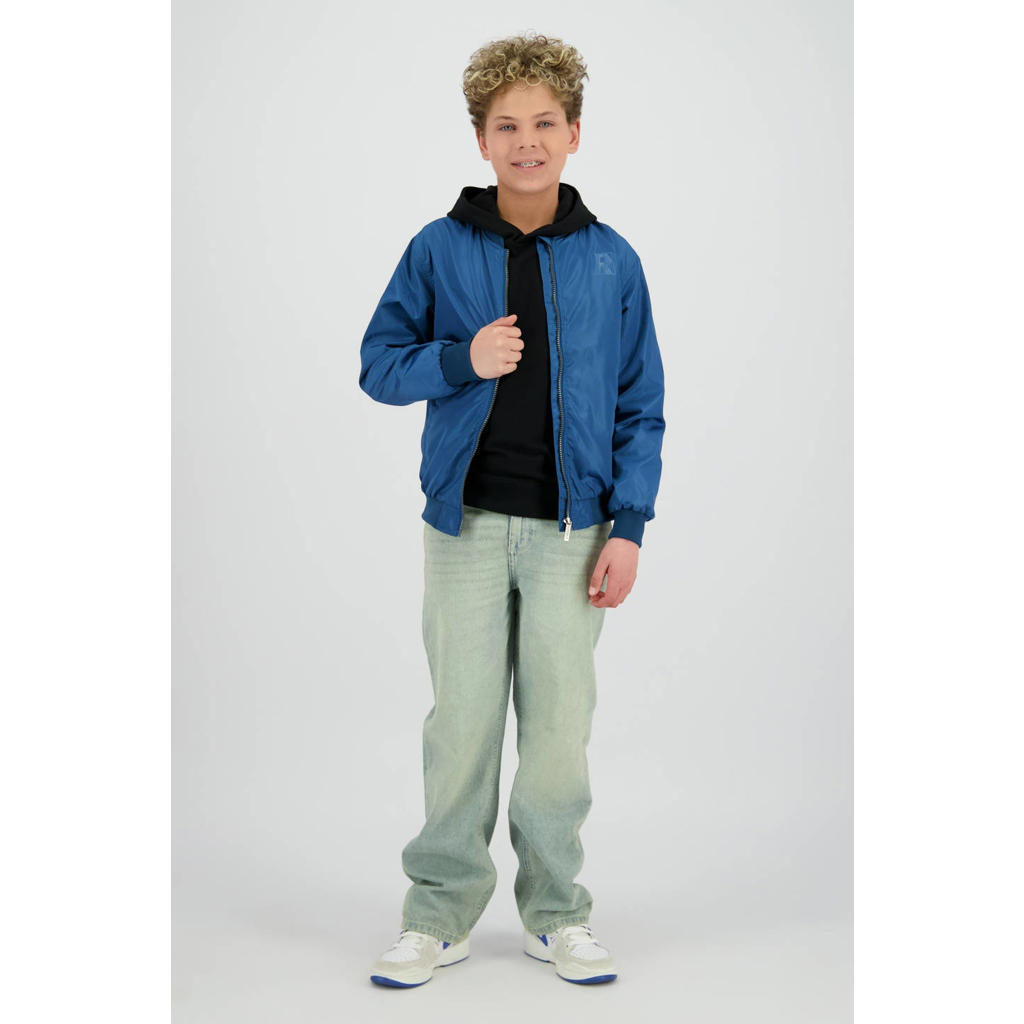 Blauwe jongens Raizzed bomberjack van polyester met effen, lange mouwen, ronde hals, ritssluiting en geribde boorden