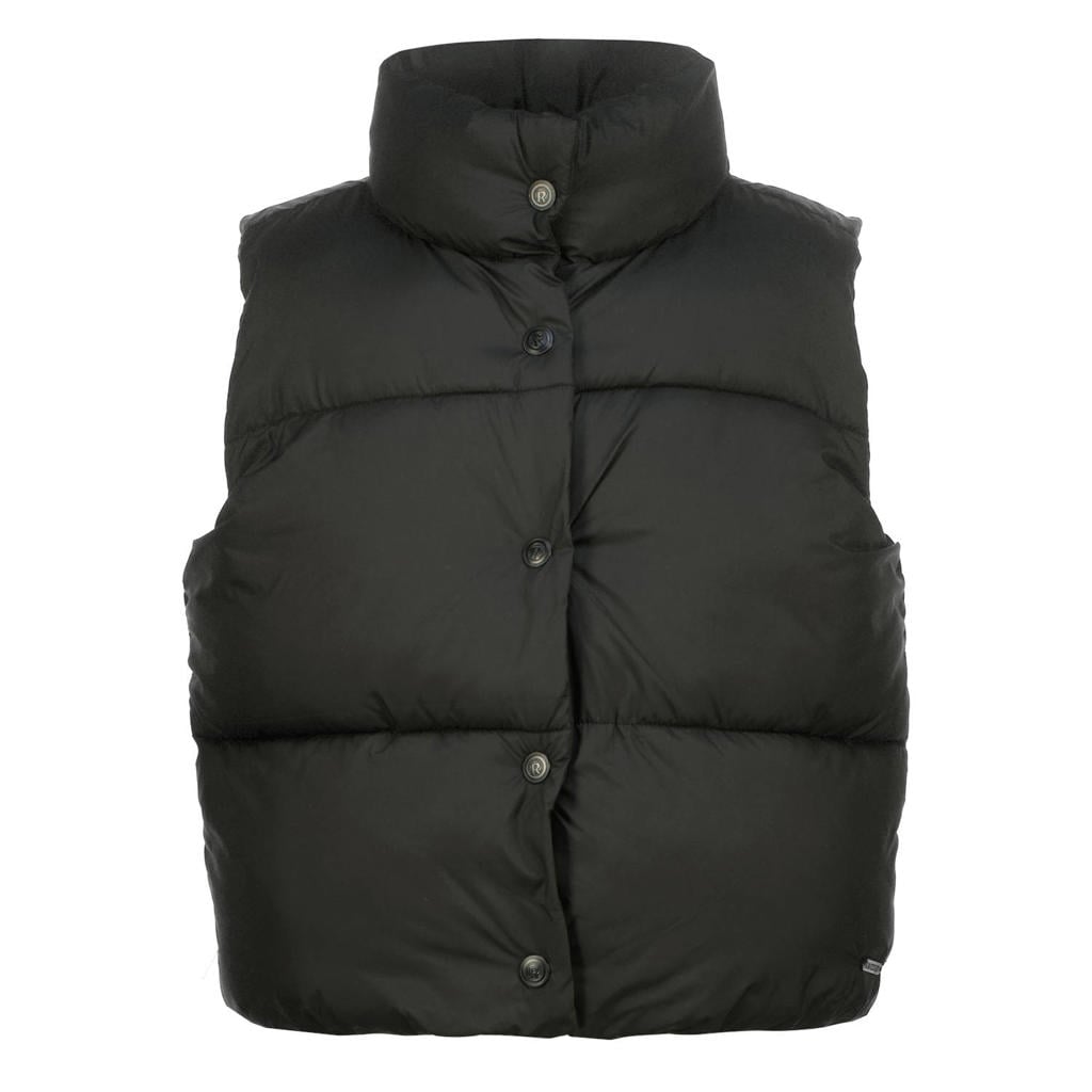 Zwarte meisjes Raizzed bodywarmer van polyester met effen, lange mouwen, opstaande kraag en drukknoopsluiting