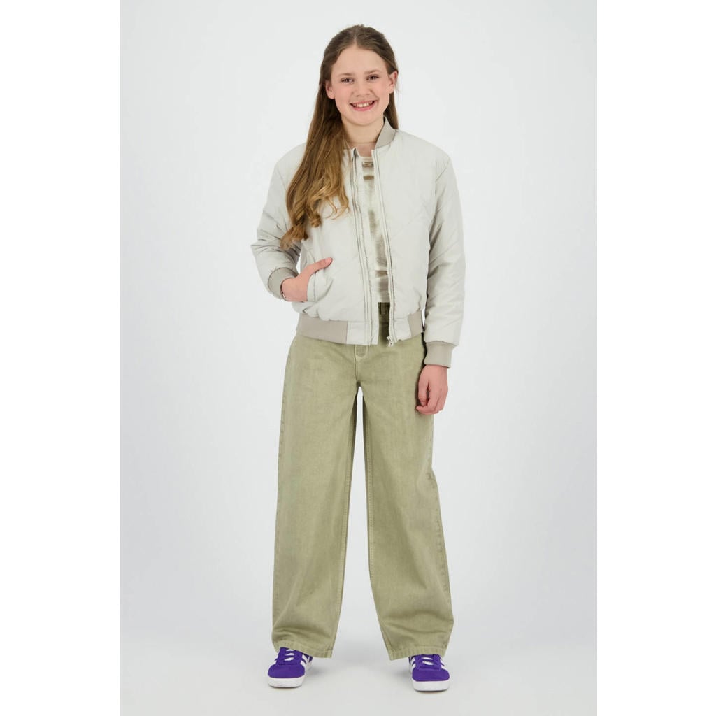 Grijze meisjes Raizzed bomberjack van polyester met effen, lange mouwen, ronde hals en ritssluiting