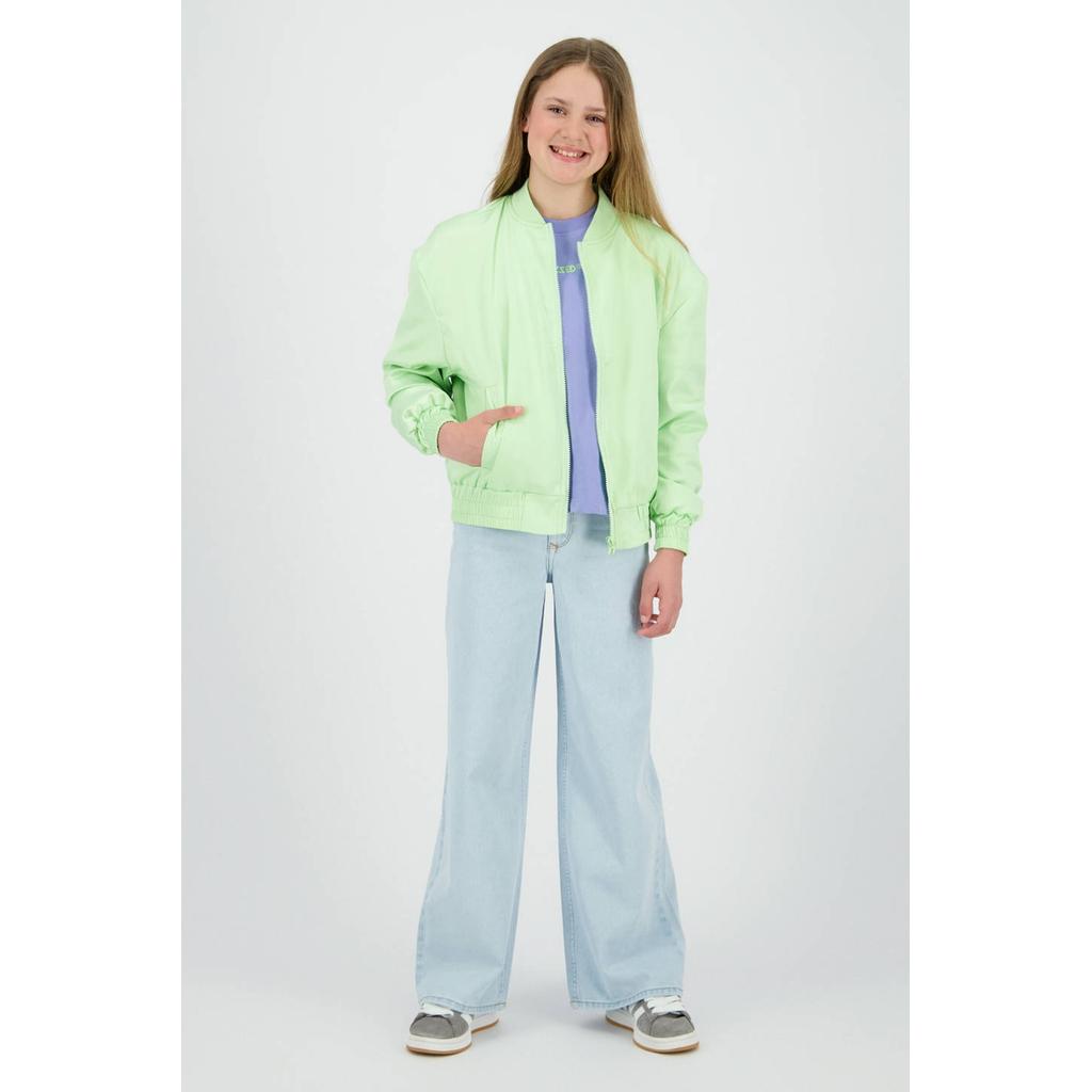 Lichtgroene meisjes Raizzed bomberjack van polyester met effen, lange mouwen, ronde hals en ritssluiting
