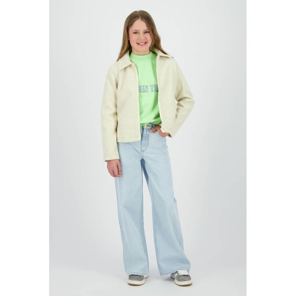 Beige meisjes Raizzed zomerjas van polyester met effen, lange mouwen, klassieke kraag en ritssluiting